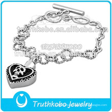 Punk style wholesale urn cremation skull bracelet bangle cremation heart pendants men's bracelets